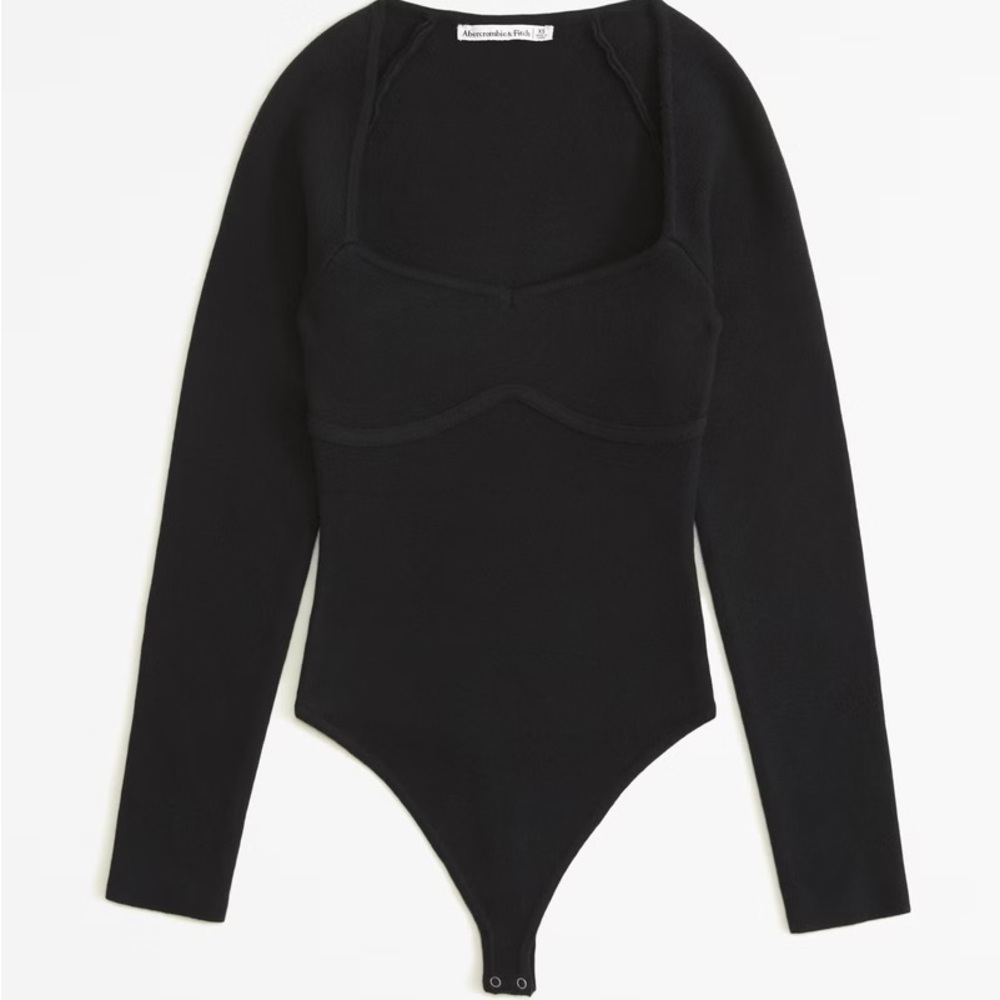 Abercrombie & Fitch Stretch Ribbed Knit Sweater Bodysuit off White sz M in Black